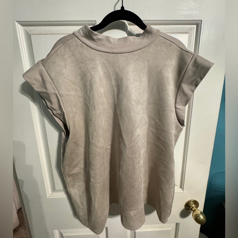 Beige cap sleeve faux suede Ann Taylor top